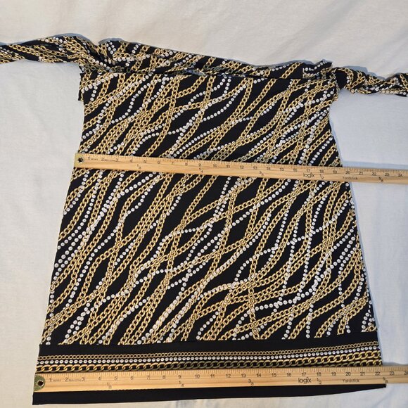 MICHAEL KORS Old Money Black/Gold Chain/Pearl Pattern Border Shift Dress Size L. - Picture 15 of 16